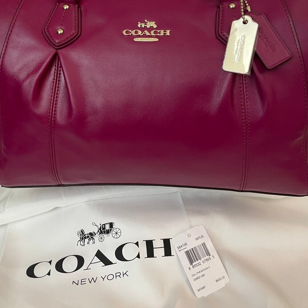 COACH Colette Magenta Leather Satchel, Gold Accents, 2 Hang Tags, Dustbag NWT - Picture 4 of 13